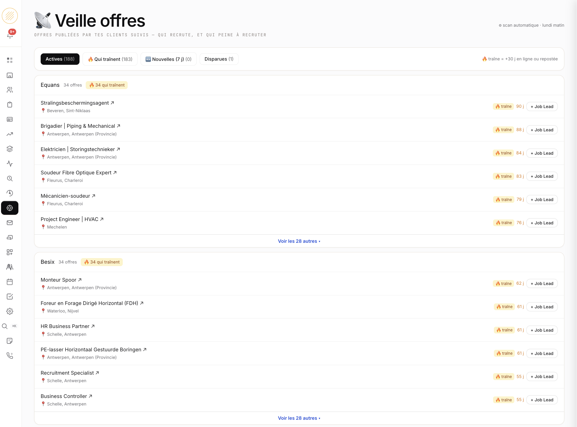 Veille offres — offres publiées par vos clients, celles qui traînent en surbrillance